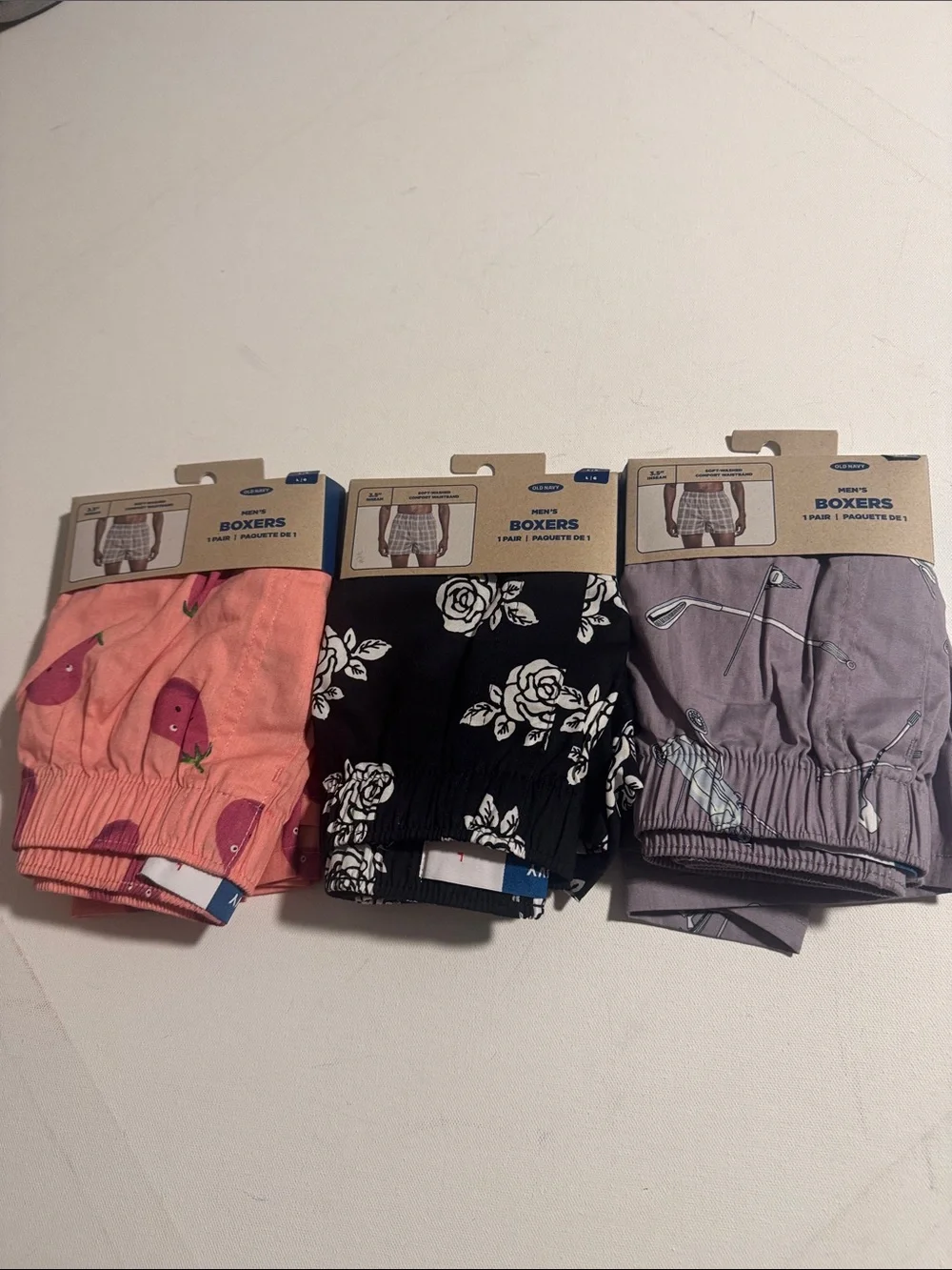 Old Navy Boxers Mens Large 3 Pack Eggplant Golf Floral